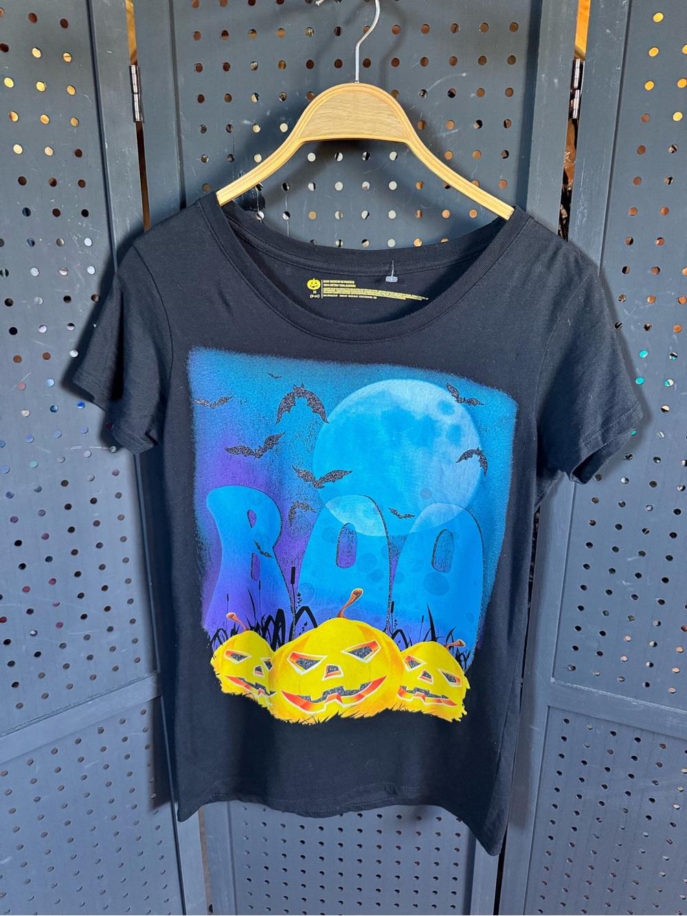 Black 'Boo' Halloween Graphic Tee with Pumpkins
